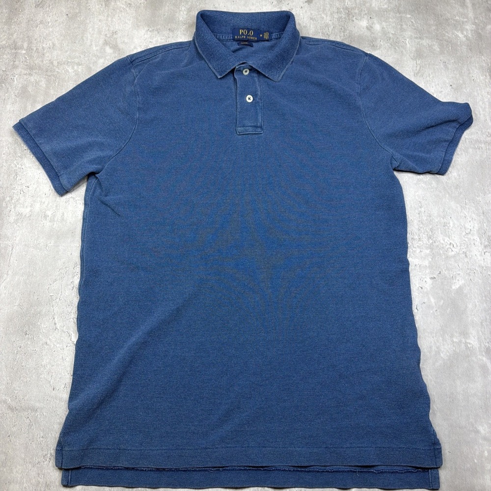 Polo Ralph Lauren Knit Polo Shirt Men's Medium Classic Fit Blue Cotton Texture